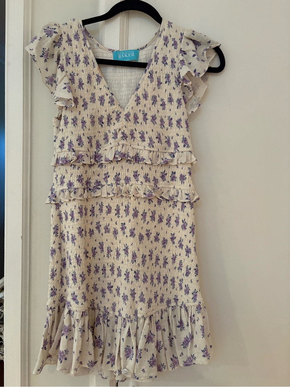 Cream Floral Ruffle Dress - Lavender Print